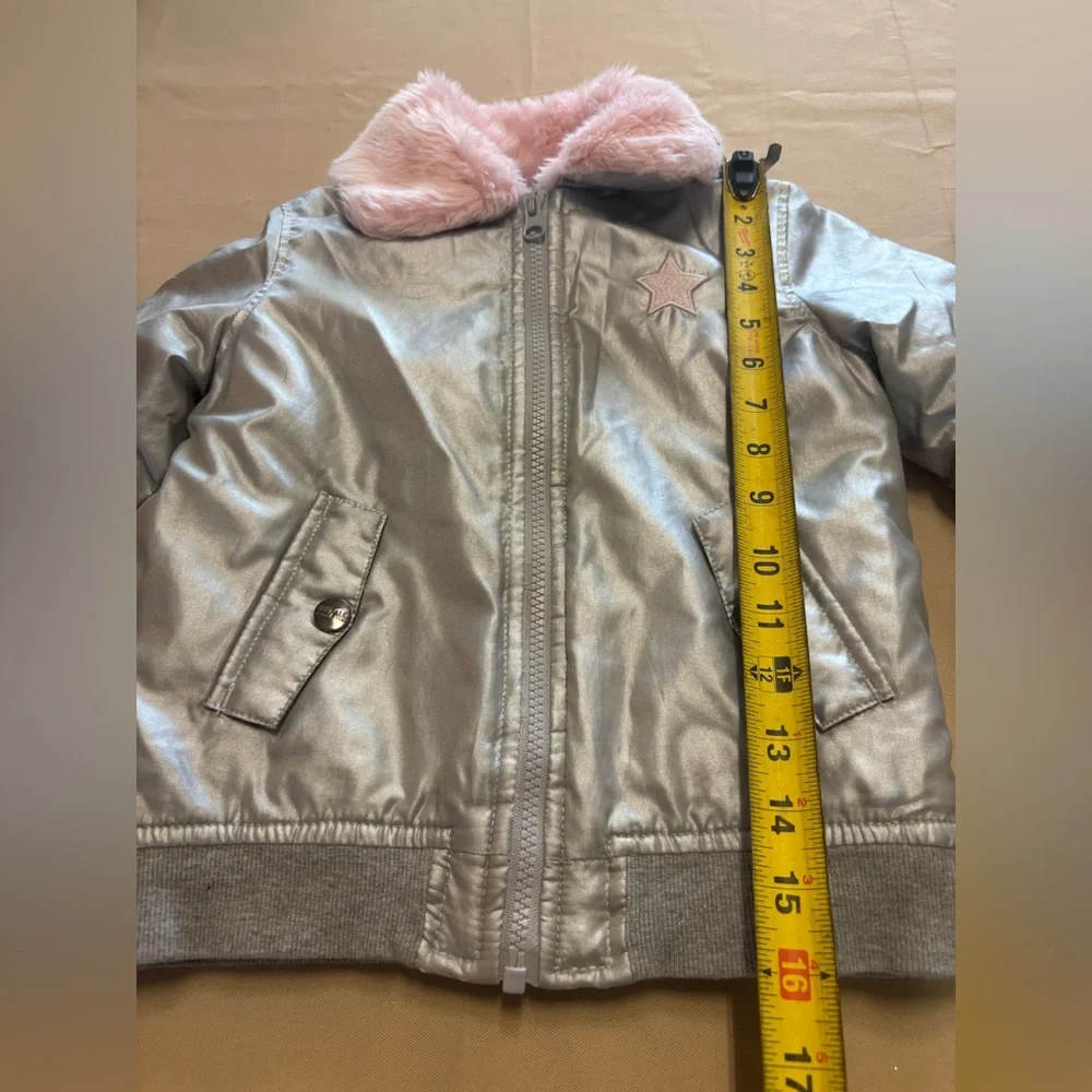 Buffalo David Bitton Metallic Silver Puff Jacket with Pink Collar‎